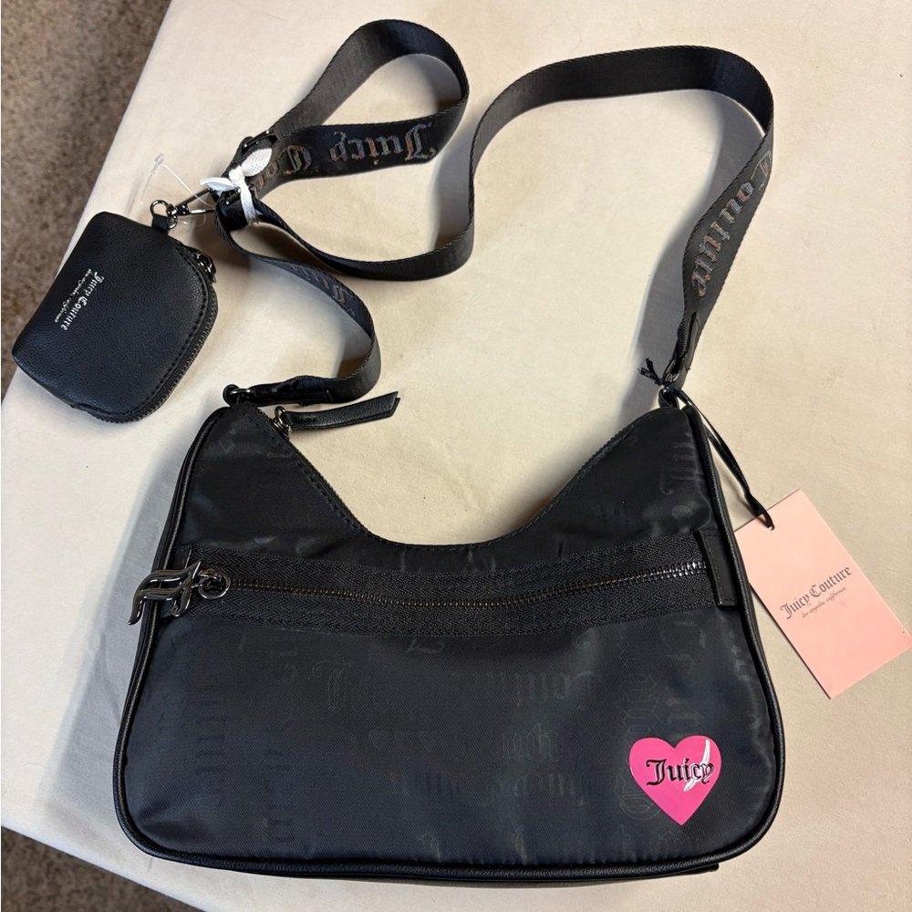 NWT Juicy Couture Black Shoulder Bag with Pink Heart